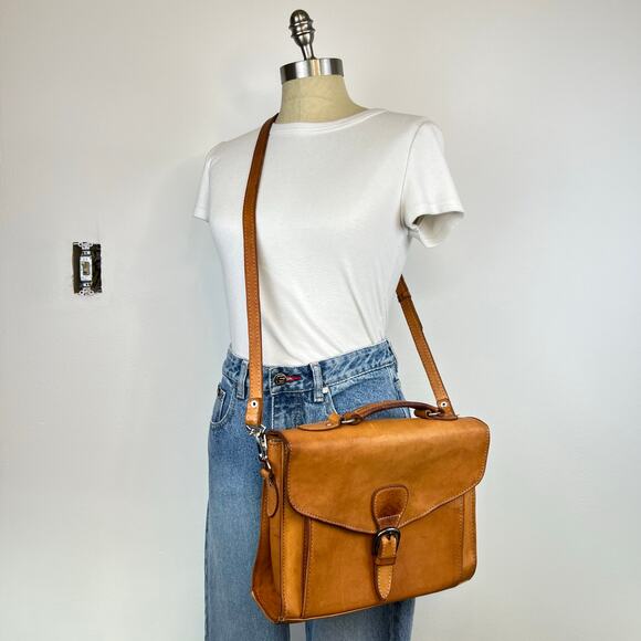 Vintage FORCE TEN Classic Tan Saddle Genuine Leather Satchel Crossbody Bag Purse - Picture 15 of 16